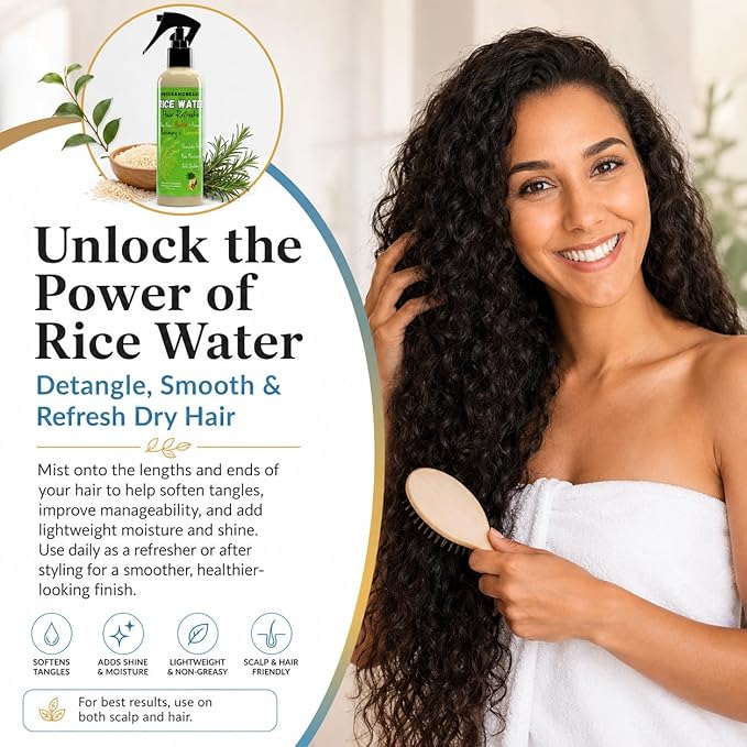PrideandBeauty Fermented Rice Water Hair Refresher – Infused with Rosemary, Biotin, Caffeine & Keratin – Strengthens, Reduces Breakage, Hydrates & Softens – Non-Greasy Leave-In for All Hair Types