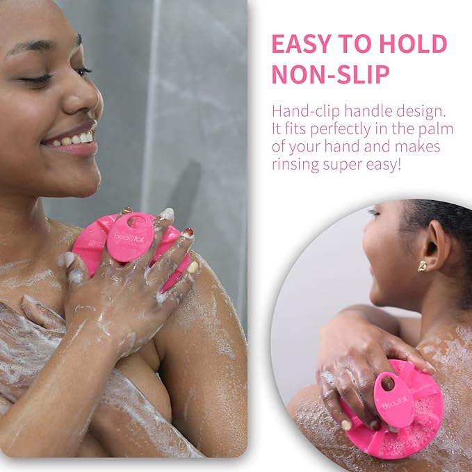 Silicone Body Scrubber, BEAUTAIL Shower Bath Scrubber, More Hygienic Than Traditional Loofah, Lather Nicely, Long Lasting, Gentle Exfoliating Brush for Women Men Baby Sensitive Skin, 1 Pack, Rose