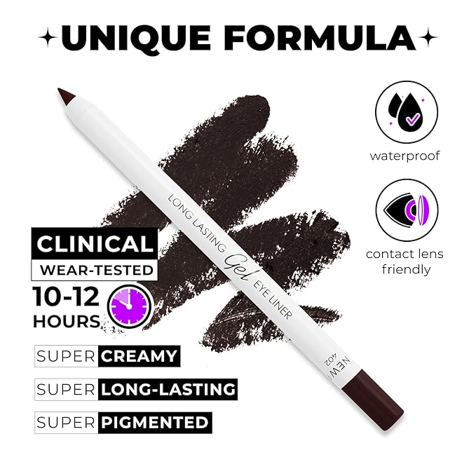 Lamel No Smudge Gel Eyeliner - Deep Brown - Waterproof Eyeliner Pencil - 10-Hour Wear, Sharpenable, Contact Lens Friendly, Vegan - Creamy & Sweat Proof Pencil - Highly Pigmented - 402 Shade