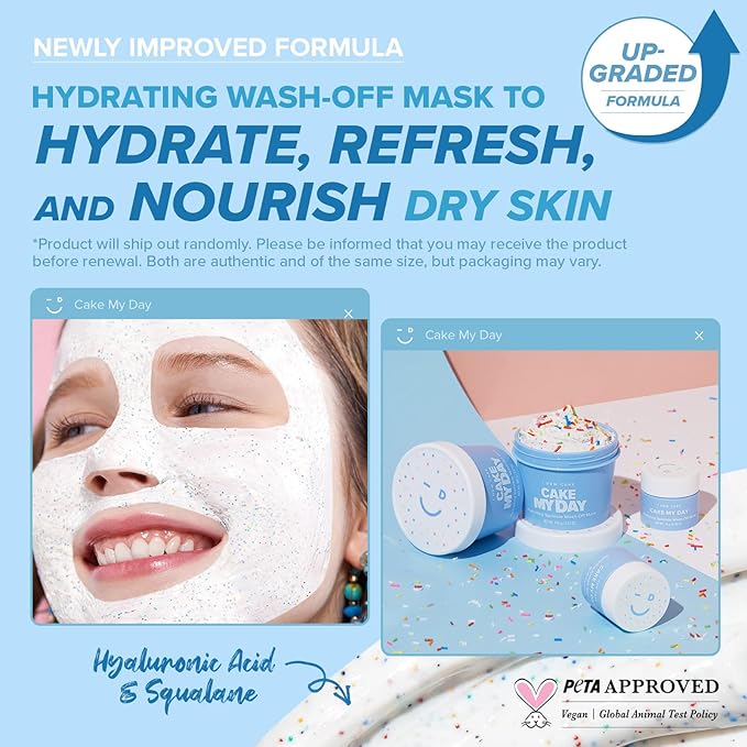 I DEW CARE Wash Off Face Mask - Cake My Day Mini | Hydrating, Refreshing for Dry Skin with Hyaluronic Acid 0.35 oz.