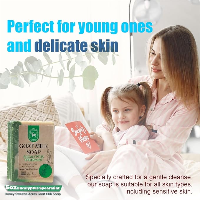 Honey Sweetie Acres Eucalyptus Spearmint Goat Milk Soap - Handmade 5 oz Bar, Made with Natural Ingredients, Moisturizing & Gentle, Made in the USA