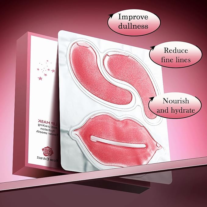 10 Pair Under Eye Mask & 10 Pair Lip Mask Skincare Set, Rose Pink Lip Patches & Under Eye Patches for Puffy Eyes, Dark Circles, Dry Lips Lines, Deep Hydrating Moisturizing, Gifts for Mom Women