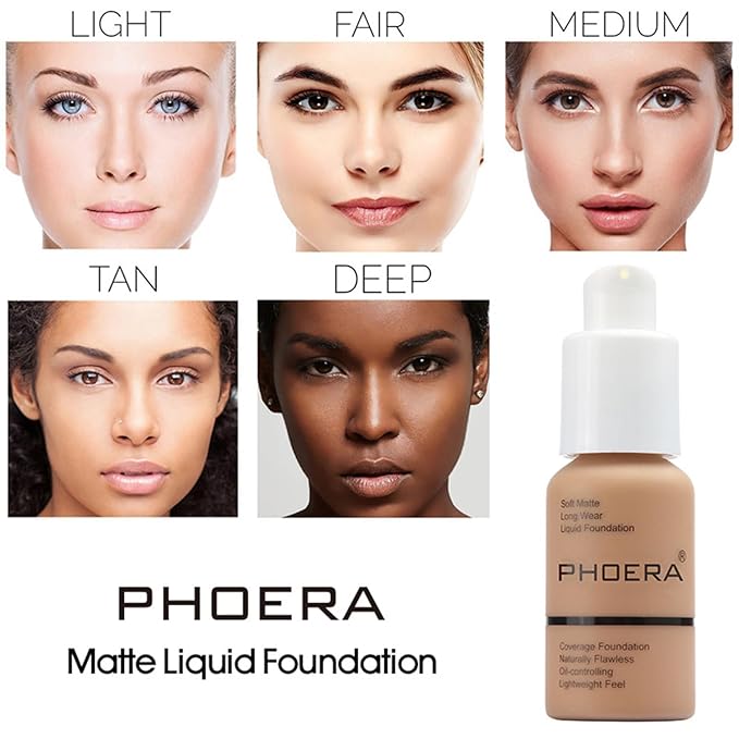 PHOERA Foundation, PHOERA Matte Liquid Foundation,PHOERA Makeup for Women, PHOERA Foundation Full Coverage Concealer, 30ml 24HR Matte Oil Control Concealer (102+103/ Nude+ Warm peach)