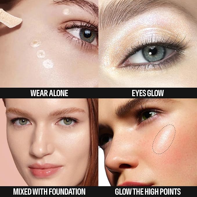 KYDA Liquid Highlighter, Natural Glow Face Illuminator, Multiuse Liquid Glow Filter Makeup, Complexion Booster, Healthy Glowing Skin Look with Buildable Sheer Coverage, Champagne