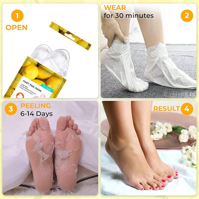Happy Feet Lemon Exfoliating Foot Peel Mask – 3 Pack | Foot Peeling Mask for Dead Skin Removal, Smoother & Softer-Looking Feet, At-Home Foot Care Spa Treatment