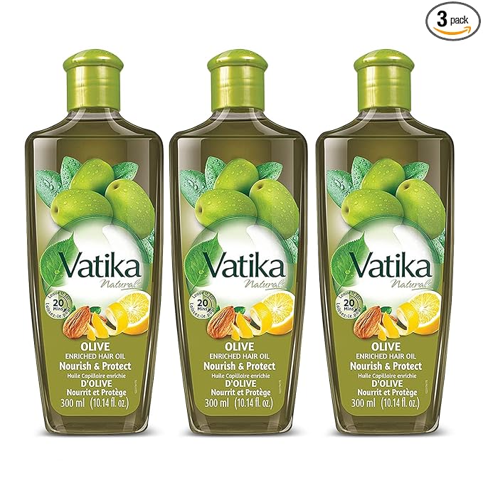 Vatika Naturals Olive Enriched Hair Oil - Nourish & Protect - Strong, Healthy Hair - Lightweight, Non-Greasy - Infused with Natural Olive Extracts - Moisturizing & Strengthening - Pack of 3 (300ml)