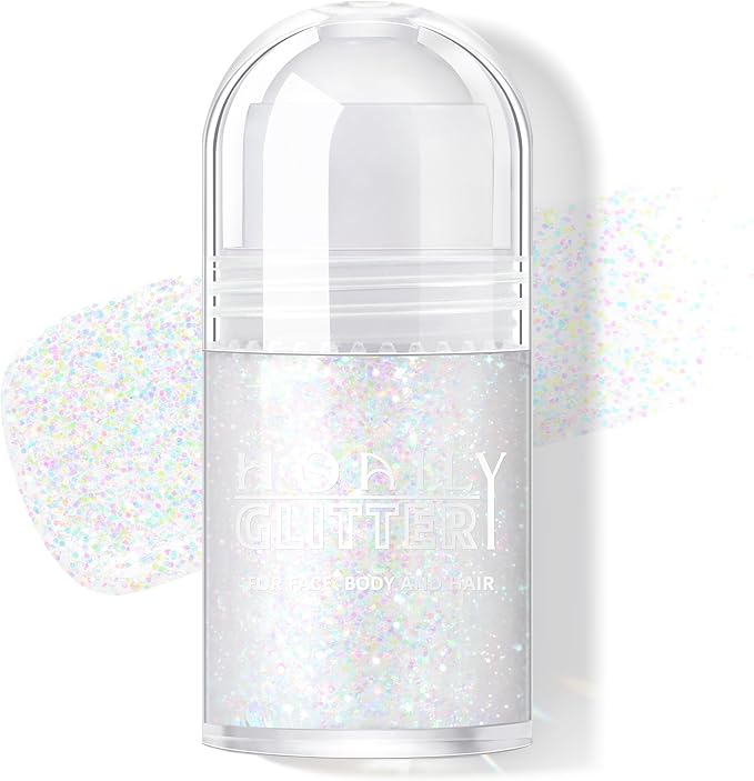 HOSAILY Roll-on Holographic Body Glitter Gel for Face Hair, Chameleon Color Changing Glitter Gel Under Light, Chunky Mermaid Sequins Festival Party Rave Accessories Shimmer Makeup (Dazzle)