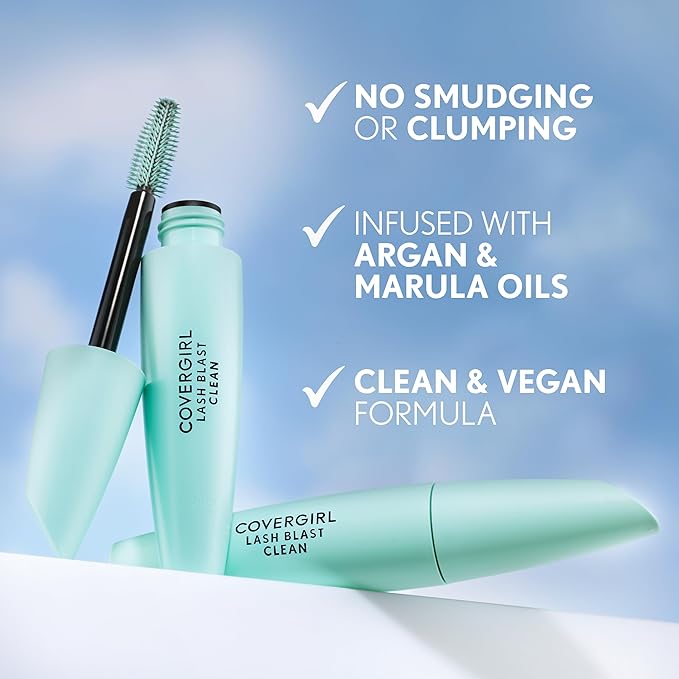 CoverGirl Lash Blast Clean Volume Waterproof Mascara, Vegan Formula, Volumizing, Smudge-Proof, Very Black, 1 Count
