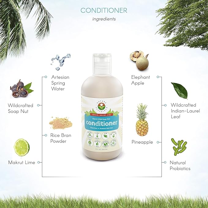 Nature Sustained Hydrating Natural Conditioner - Lemongrass Moisturizing Organic Sulfate Free Conditioner - Raw Wildcrafted Probiotic Hypoallergenic Cleansing Conditioning Wash for All Hair - 9 Oz