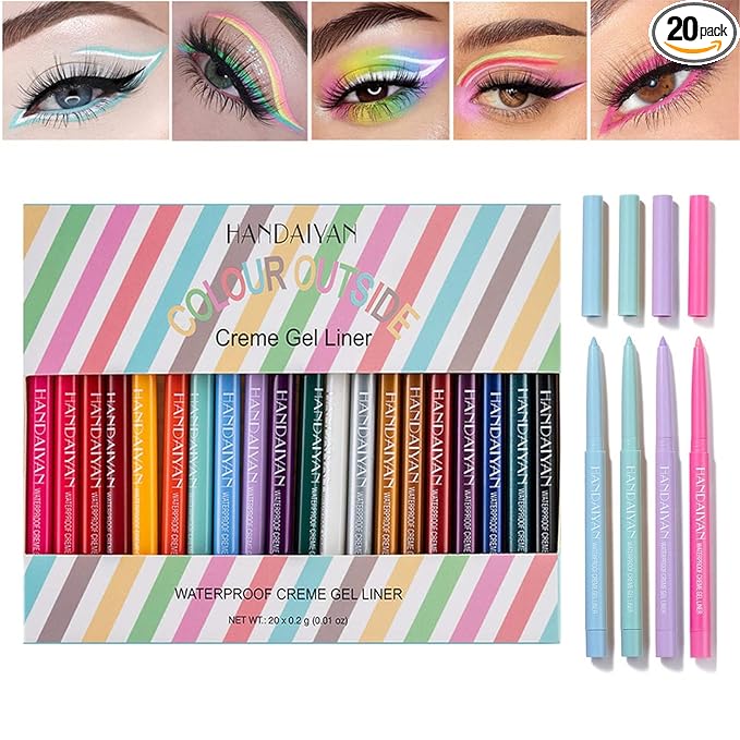 20 PCS Colored Eyeliners Pencil Set, 20 Colors Waterproof Long Lasting Retractable Matte Colorful Eyeliner Milti-Functional Eyeliner Eyeshadow Pen Gifts Mother's Day for Women