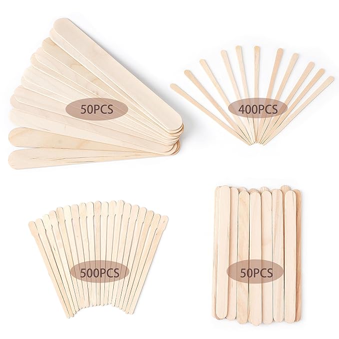 EWVVSS 4 Style 1000 Pcs Waxing Sticks Assorted Wax Applicator Sticks for Body Legs Face with Small Medium Large Sizes Wood Popsicle Sticks for Waxing Or Wood Craft Sticks