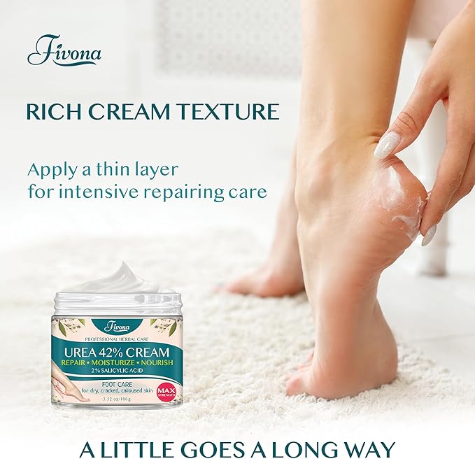 FIVONA 42% Urea Foot Cream for Thick, Rough Dry Skin - Maximum Strength Callus Softening with 2% Salicylic Acid, Tea Tree & Aloe Vera, 100g (3.5 oz) - Deep Moisturizing Foot Care
