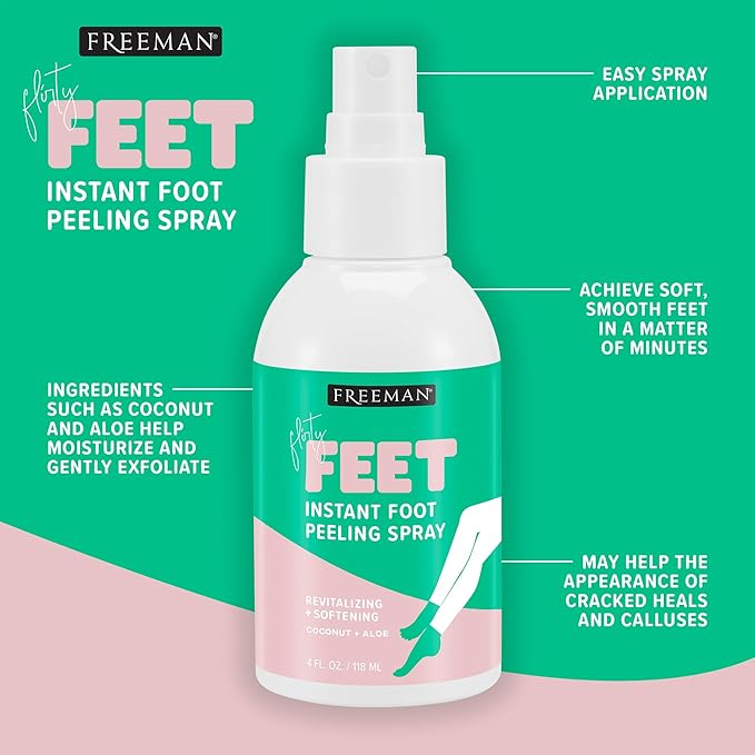 Freeman Flirty Feet Foot Care Set – Instant Peeling Spray for Dry, Cracked Feet + Moisturizing Foot Mask Socks 3-Pack (4 Piece Set)