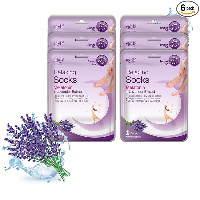 Epielle Relaxing Foot Mask 6 Pairs, Soften and Restore with Melatonin & Lavender Extract, Deep Moisturizing Socks for Dry, Cracked Feet, Self Care Gifts for Women, Spa Kit, Mothers Day Gifts