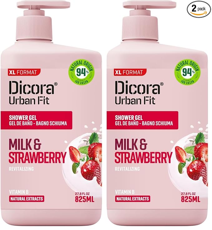 Dicora Urban Shower Gel - Natural Nourishing Body Wash with Fresh Fruity Aroma - Moisturizing Body Wash Women and Men - Milk and Strawberry - 27.8 oz (Pack of 2)