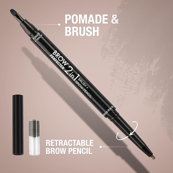 Absolute New York 2-in-1 Brow Perfecter, Dual-Ended Eyebrow Tool, Pencil and Pomade (AEBD02 Dark Brunette)