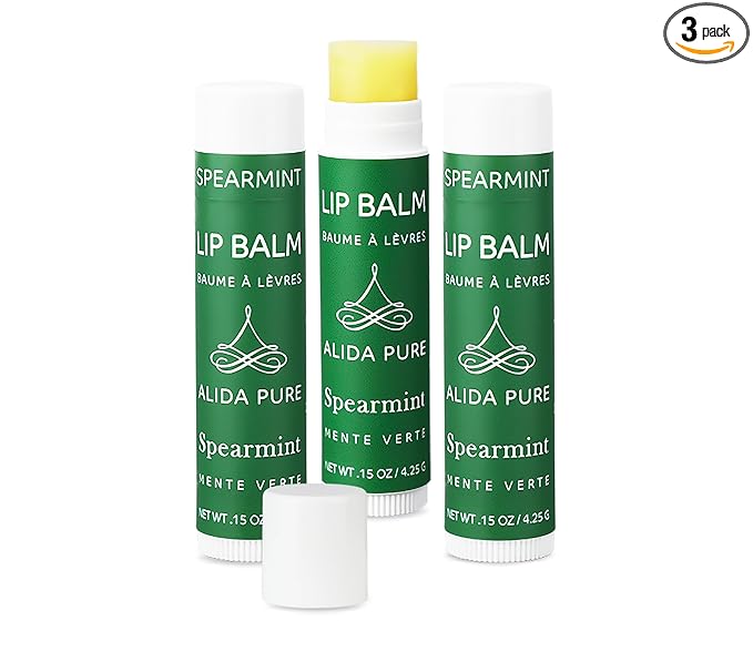 Spearmint Lip Balm Collection, Vegan Set, Beeswax Free, with Organic Jojoba and Avocado Oil, Vitamin E, Natural Moisturizer for Dry, Chapped Lips, 3 Tube Set