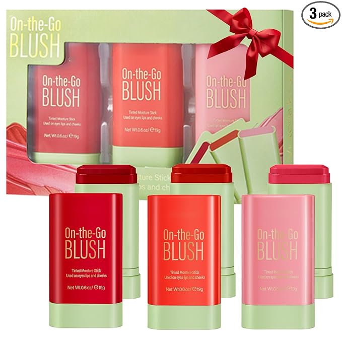 3Pcs 3-in-1 Multi-Use Makeup Stick Tinted Moisturizer Blush for Cheeks, Lips & Eyes Waterproof, Long-Lasting Natural Nude Look 3 Colors(Pink+Hot Red+Coral Orange)