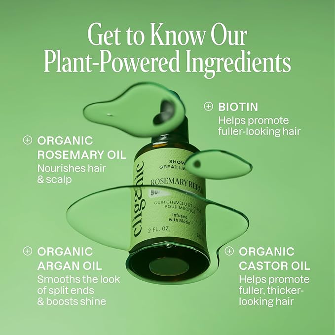 Cliganic Rosemary Hair & Scalp Oil with Biotin & Jojoba With Herbal Organic Ingredients - Serum To Smooth & Soften Frizzy, Damaged Hair, Split Ends & Dry Scalp, Promote Fuller-Looking Hair, 4 Fl Oz