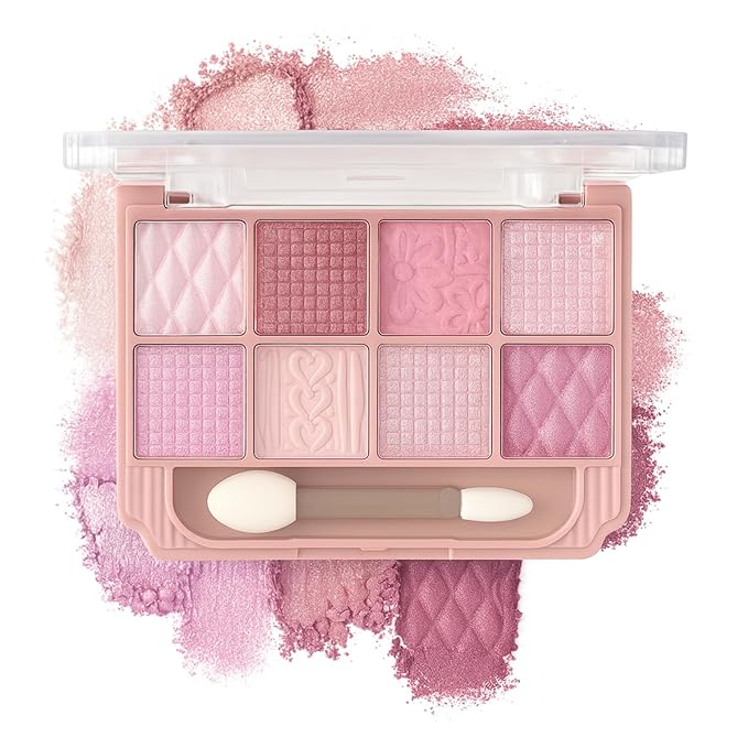 K'APEINE Light Pink Eyeshadow Palette, 8 Color All Shimmer Wafer Eye Shadow Glitter Blendable Makeup Palette Long-Lasting Eye Shades With 1 Dual Brush,Naturing-Looking,Waterproof Shades for Women-02