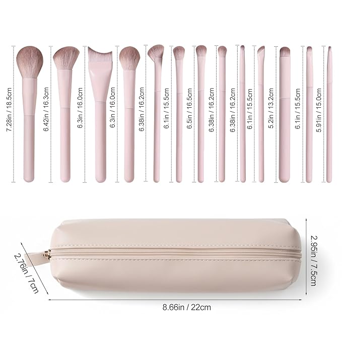 Kingtree Travel Makeup Brush Set, 13PCS Professional Makeup Brushes with Pouch, Portable Travel Makeup Brushes for Girls, Easy-taken Full Face Cosmetic Brushes for Beginners