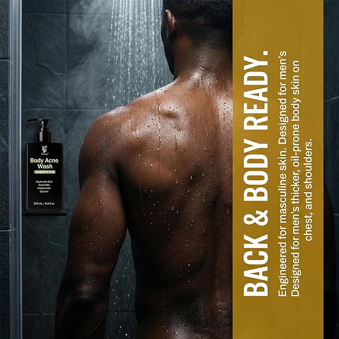 Men's Acne Body Wash, Acid Body Wash for Back, Chest & Shoulders, with Niacinamide, Glycolic Acid & Ceramides, 8.5 fl oz