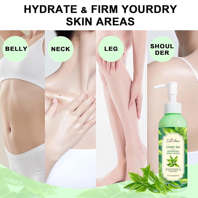 Body Lotion, 24hr Moisturizing & Deep Hydration, Absorbs Instantly Moisturizer for All Skin Types, 5.3 fl oz (1 Pack, Green Tea)