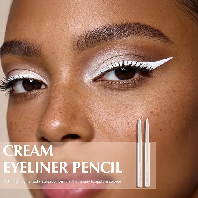 2 PCS White Eyeliner Pencil Set, Retractable Matte Gel Waterline Eye Liner Pen, Smudge-Proof Multi-Use Colorful Creamy Eye Brightener High Pigmented Long-Lasting Smooth Eyeliner for Older Women