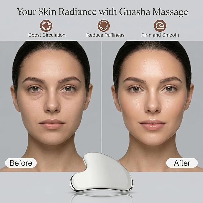 Stainless Steel Gua Sha Tool, Gua Sha Facial Tools, Durable GuaSha Tool for Jawline Sculpting, Face Massager, Puffiness Reducing, Skin-Care Gift