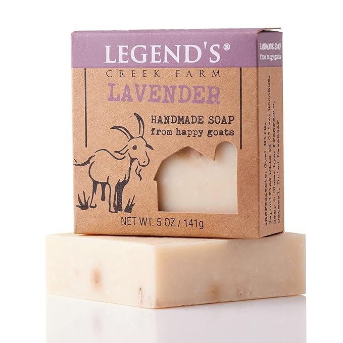 Legend's Creek Farm Goat Milk Soap - Cleansing Moisturizing Bar for Hands and Body - 5 Oz Creamy Lather, Nourishing, Gentle Natural Soap for Sensitive Skin, Handmade in USA (Lavender, Pack of 3)