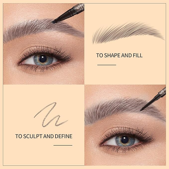 Music Flower Dual-Ended Microfilling Eyebrow Pen, Liquid Eyebrow Pen with 4 Micro Brush-Tip Applicators & Brow Defining Pencil with Precision Tip (Dark Grey)