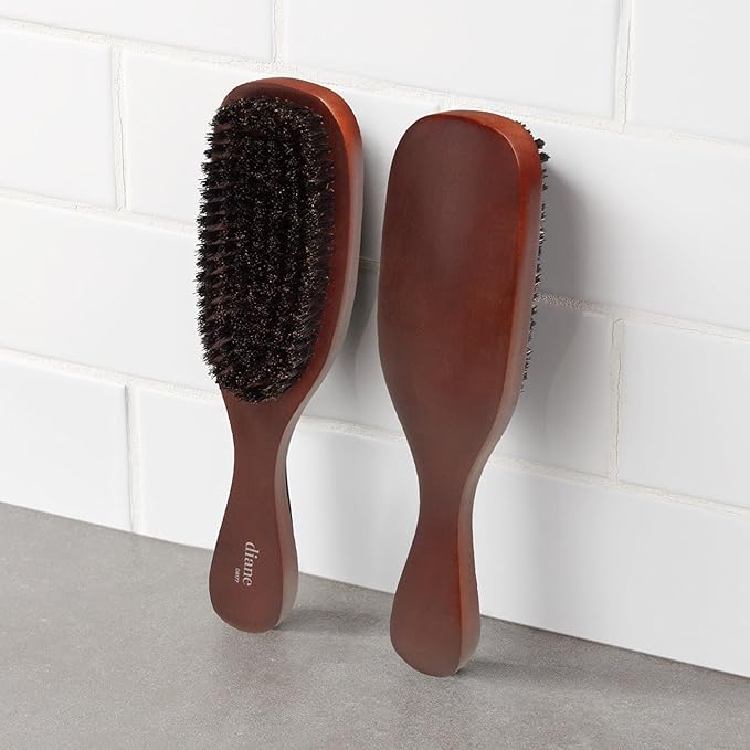 Diane Reinforced Boar Bristle Curved Wave Brush for Men and Barbers – Medium Bristles for Thick and Curly Hair – Use for Detangling, Smoothing, Wave Styles, Restore Shine and Texture