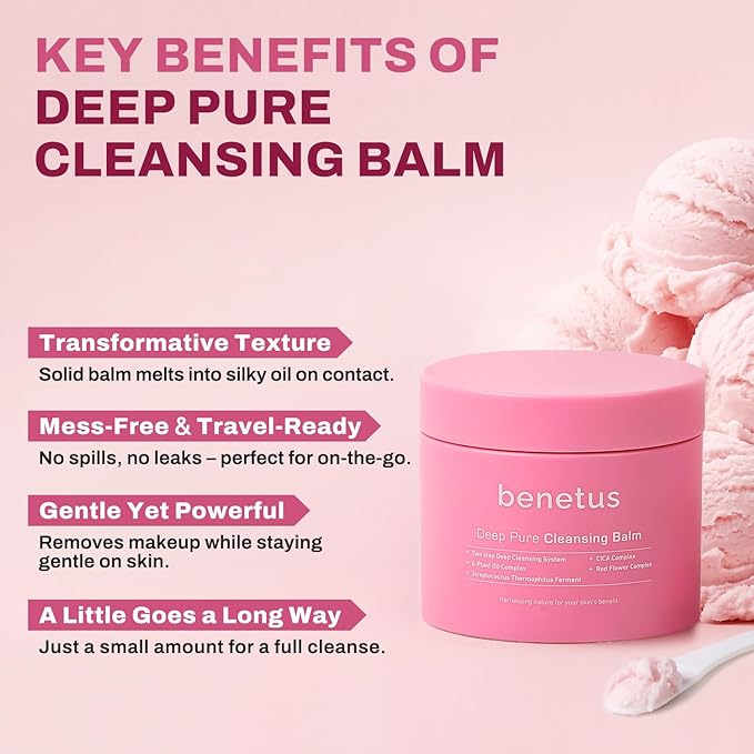 Deep Pure Cleansing Balm, Makeup Remover Balm for Makeup, Waterproof Mascara & Sunscreen, Soothing CICA, Green Tea & Argan Oil, Vitamin E, Hydrated Glow, Non-Stripping, Pore Care, 3.5 fl oz