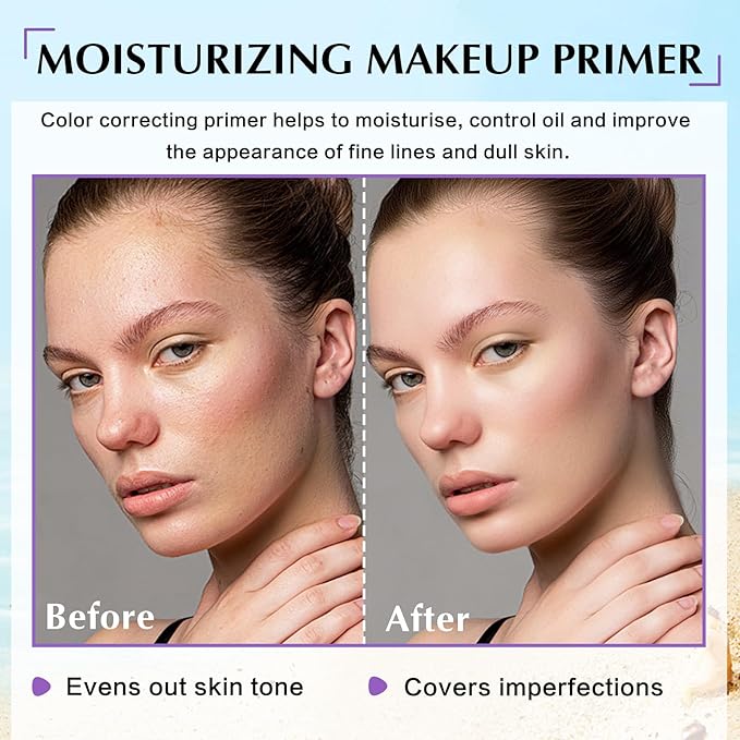 IONSGAKO 2PCS 3 in 1 Primer for Face Before Makeup, SPF 50 PA+++, One Step Color Correcting Makeup Face Primer, Oil Control Moisturizing Sunscreen Makeup Color Corrector Facial Serum Radiance Skin