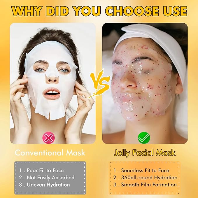 Jelly Mask Powder for Facials, 24K Gold Anti Aging Jelly Face Mask, Professional Peel Off Hydro Face Mask Powder for Fight Fine Lines, Dullness & Uneven Skin Tone, DIY SPA 23 FLOZ Mask Powder