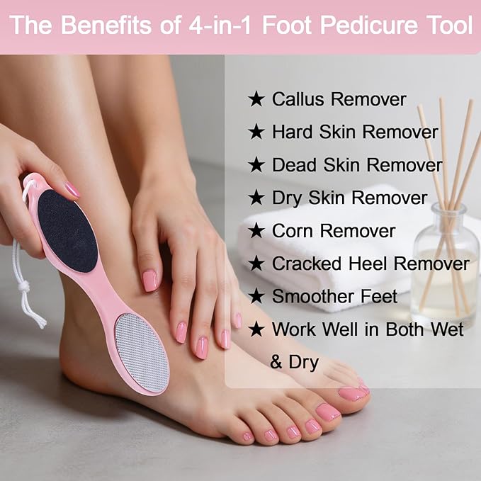 4-Sided Nano Glass Foot Callus Remover, Professional Foot File (Glass, Rasp & Sand Paper), Durable Foot Scrubber Pedicure Tools for Hard Dead Skin Remover, Soft Smooth Feet, 2 Pcs Purple