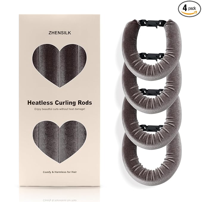 Heatless Hair Curler Set – 4PCS Velvet Overnight Blowout Rods for Heatless Curls, Jumbo Flexible Curling Rods to Sleep In, No Heat Curling Tools for Natural Waves and Curls Brown