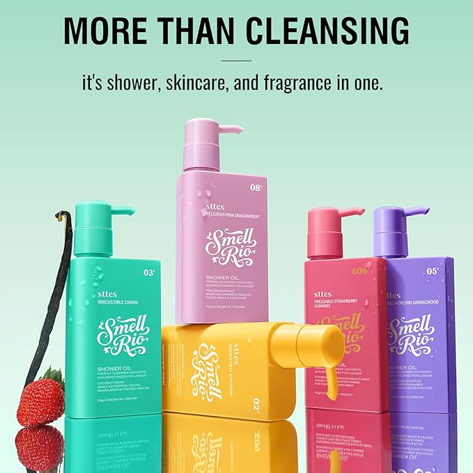 Sttes Smell Rio Shower Oil 05# (Vanilla Orchid Sandalwood) - Natural Moisturizing Body Cleanser with Sunflower, Jojoba & Macadamia Oils, Paraben & Mineral Oil Free, 155g/5.47 Oz