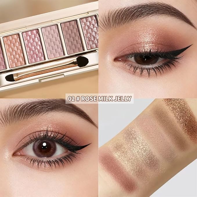 Neutral Rose Brown Eyeshadow Palette, Matte Shimmer Glitter Eye Shadow, Taupe Cocoa Soft Glam Makeup, Champagne Rose Gold Sparkle, Blendable Long Lasting Crease Resistant Vegan, Paleta de Sombras 02