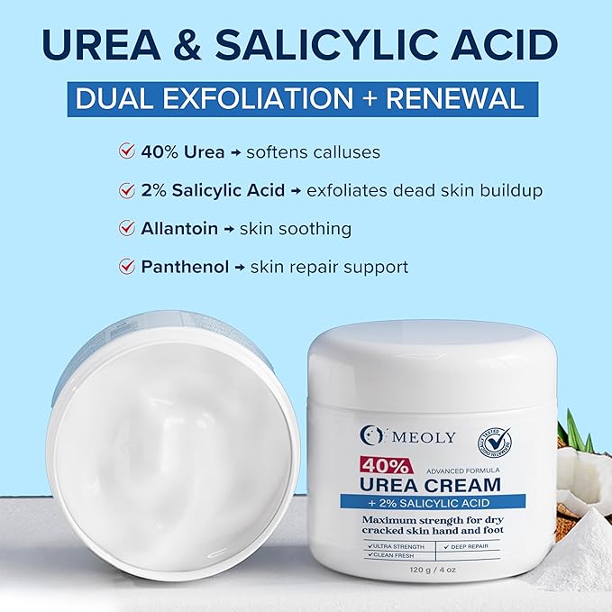 MEOLY 40% Urea Cream for Foot: Urea cream maximum strength with 2% Salicylic Acid for dry cracked skin hand and foot