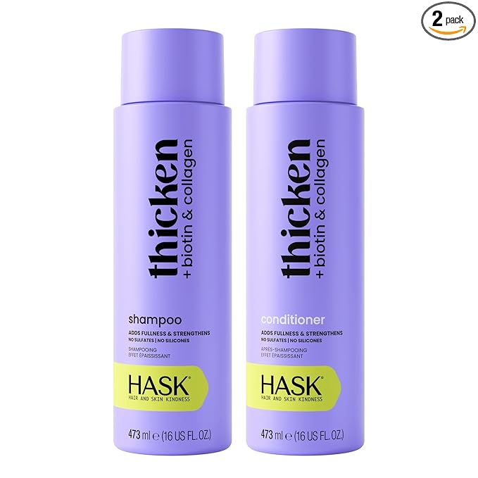 HASK Shampoo + Conditioner Set | Color Safe, Sulfate-Free, Paraben-Free, Gluten-Free, Cruelty-Free | 16oz each, 2 Pack