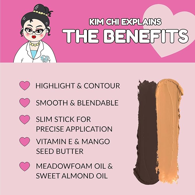 KimChiChic Beauty Effn Sculpt Dual-Ended Highlight & Contour Stick, Creamy & Blendable Formula with Mango Seed Butter, Vitamin E & Sweet Almond Oil, Cruelty-Free, Dark