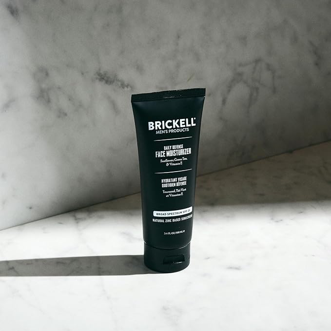 Brickell Men's Daily Defense SPF20 Face Moisturizer for Men, Natural & Organic, Zinc Oxide Face Moisturizing Mineral Sunscreen, Hydrates & Protects Skin Against Harmful UVA/B rays, 3.4oz, Unscented