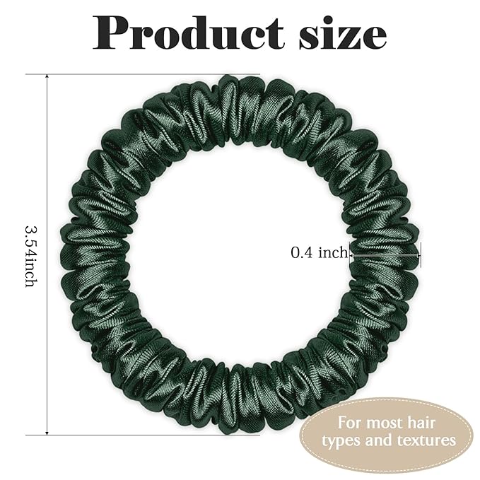 Scrunchies Hair Ties Silk Satin Scrunchy, WantGor Women 4PC Pure Mulberry Silk Skinny Elastic Scrunchies Hair Bands Bracelets Ponytail Holders Hair Accessories (Gold,Black,Green,Dark green)