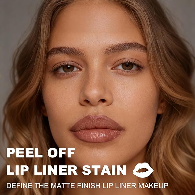 2 Colors Peel Off Lip Liner Stain Kit, Long Lasting Waterproof Matte Finish Lip Tint Stains Makeup Set for Women, Trend Colors, Easy to Use, for All Skin Types, Tweezer Include (#02, #03)