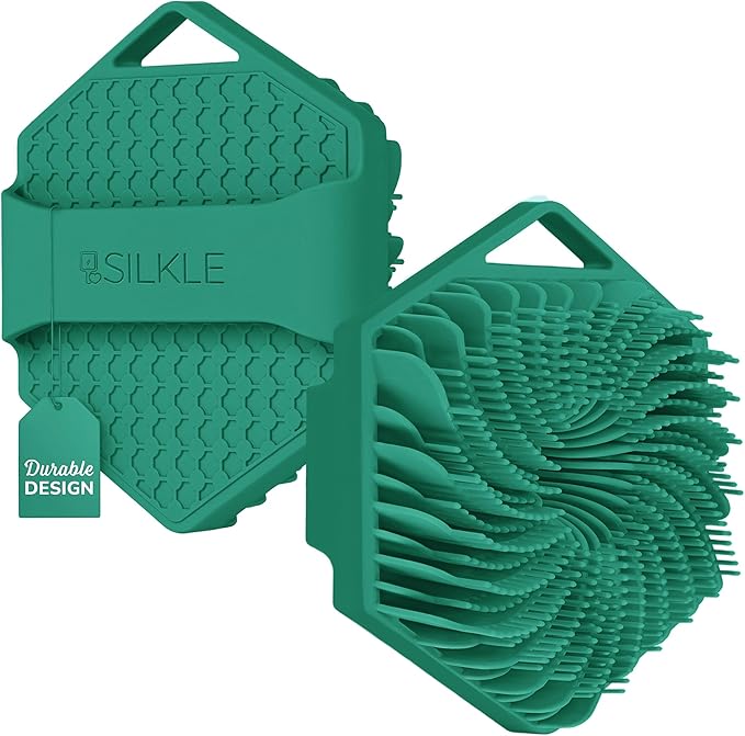 SILKLE Silicone Body Scrubber – Gentle Exfoliating Shower Scrubber for Body & Bath, Silicone Shower Brush & Loofah Alternative – Non-Slip Silicone Body Brush, Quick Dry, Hygienic - Green
