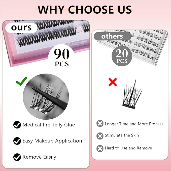 Glue-Free Wispy Lash Clusters Kit, 90 Pcs Individual Eyelash Clusters- DIY Lash Extension Kit with eyelashes Tweezers, Natural Fluffy Fake Lashes, Beginners Friendly (Nova(10-18mm/80PcS) C Curl))