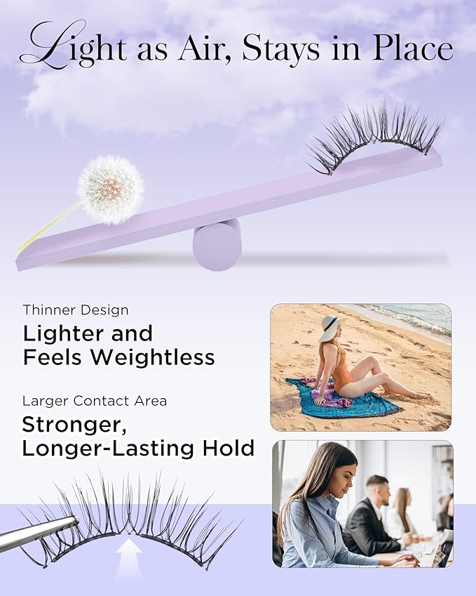 BEYELIAN Magnetic Eyelashes with Applicator Kit, Upgrade Soft Magnetic Lashes Reusable False Eyelashes Natural Look, No Glue Needed Eyelashes for Daily Work Magic-24B (Lightweight & Comfortable)