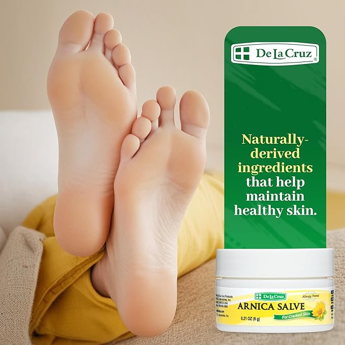 De La Cruz Arnica Salve Foot Care Cream for Dry Cracked Heels & Feet, Skin Care, Hand Salve, 24 Hour Moisture Balm - (Trial Size)