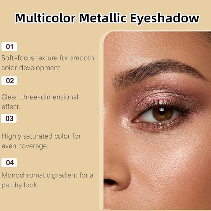 CRIVERY 2PCS Multicolor Metallic Eyeshadow, Buildable, Crease-Proof Powder Eyeshadows, 2026 New Shimmering Metallic Eyeshadow (Natural+Rose Gold)